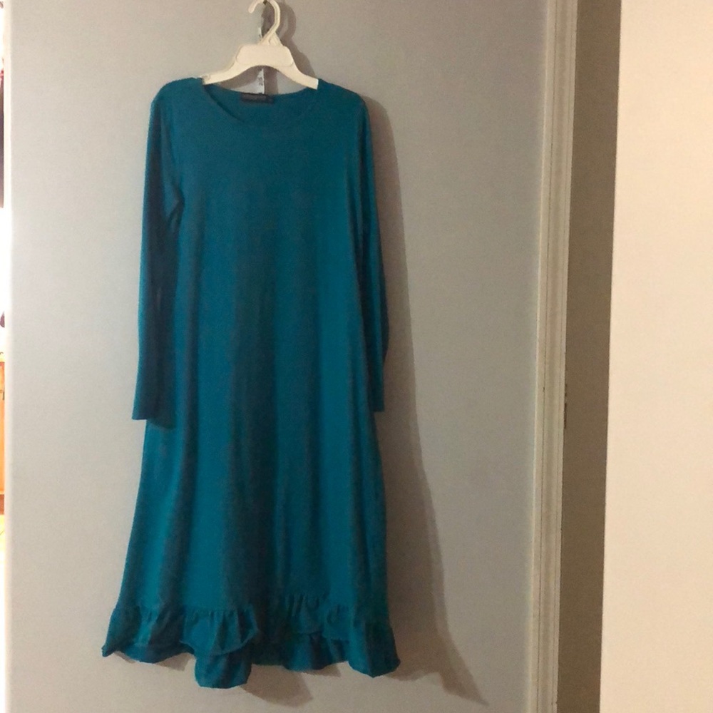 Jade Mackenzie Teal Long Sleeve Midi Dress Ruffle